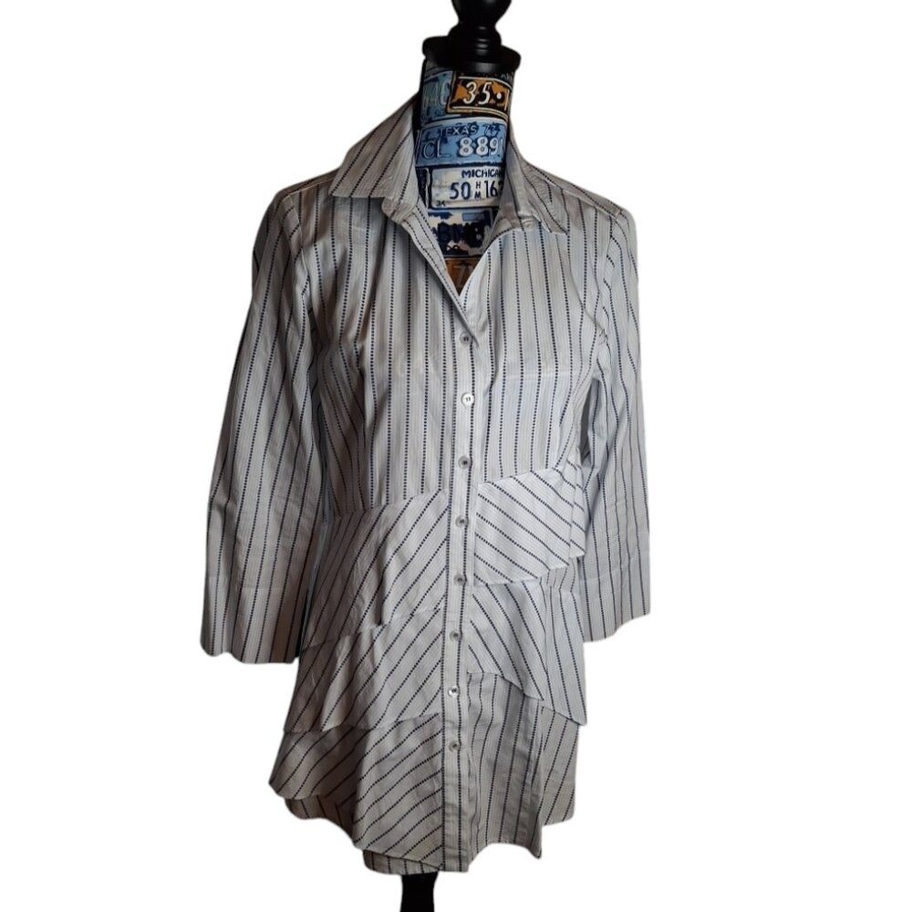 Finley‎ Button Down Tunic Blue on Blue Stripe Size XS RN 129736